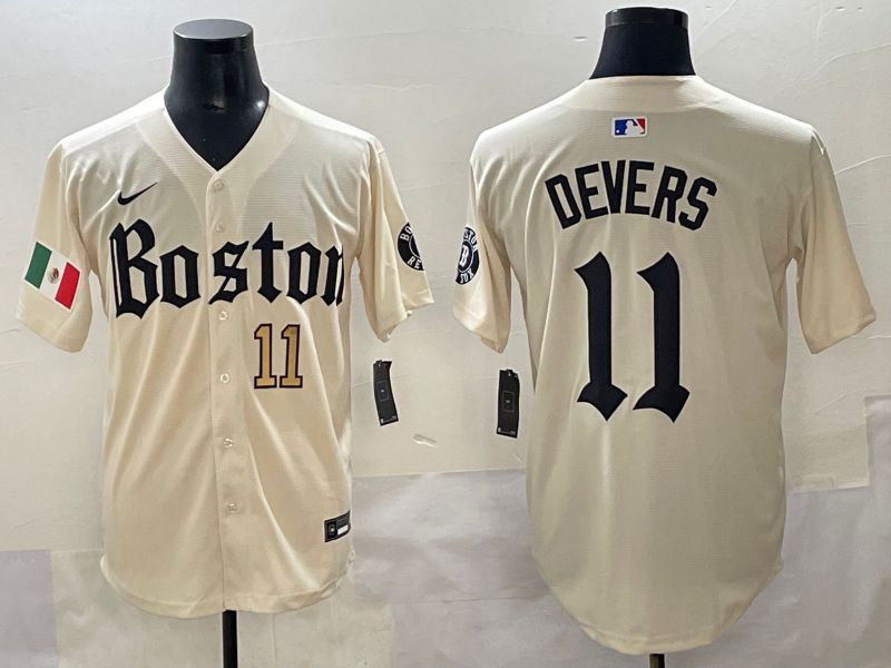 Men 2025 Boston Red Sox #11 Devers Cream Five generations Joint Name Nike MLB Jersey style 2